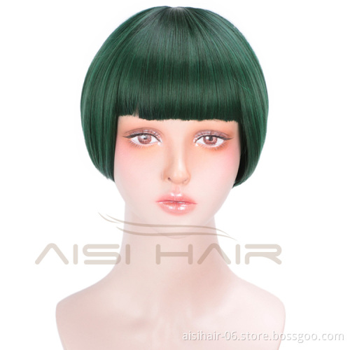 Aisi Hair Short Straight Hair Bob Wigs Synthetic Cosplay Short Wigs Heat Resistant Fiber Green Short Bob Wigs for Women